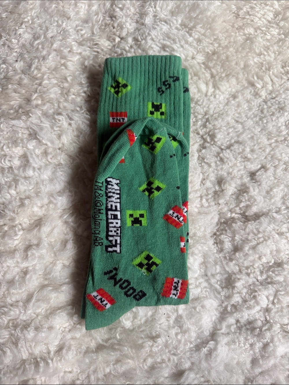 NEW - Minecraft Adult Green Crew Socks with TNT & Creeper Icons